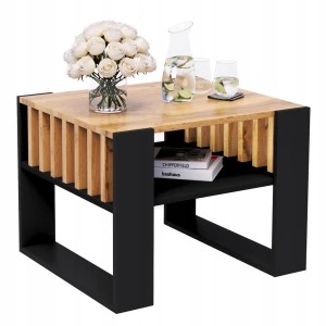 Couchtisch mit Lamellen 55x55 Eiche/Schwarz LOFT