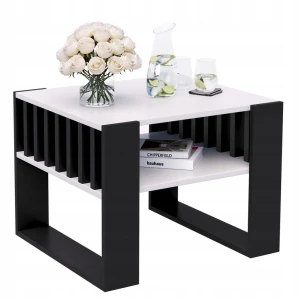 Couchtisch mit Lamellen 55x55 Weiß/Schwarz LOFT