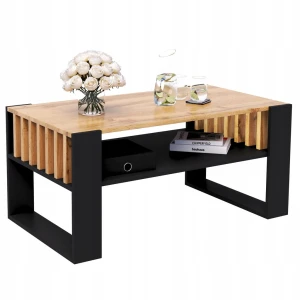 Couchtisch mit Lamellen 90x50 Eiche/Schwarz LOFT