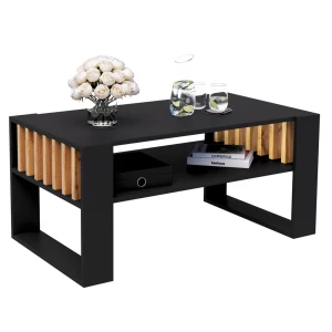 Couchtisch mit Lamellen 90x50 Schwarz/WOTAN LOFT