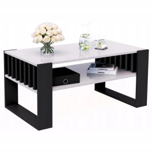 Couchtisch mit Lamellen 90x50 Weiß/Schwarz LOFT