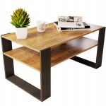 Wohnzimmertisch mit Ablageboden schwarze Beine LANCELOT Eiche 90x50cm