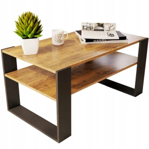 Wohnzimmertisch mit Ablageboden schwarze Beine LANCELOT Eiche 90x50cm