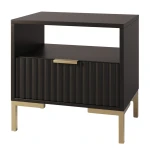 Nachttisch mit geriffelter Front Schwarz/Gold Gold Glamour