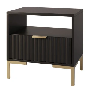 Nachttisch mit geriffelter Front Schwarz/Gold Gold Glamour