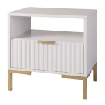 Nachttisch mit geriffelter Front Weiß/Gold Gold Glamour