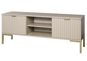 TV-Lowboard 120 cm Kaschmir geriffelte Fronten goldene Beine