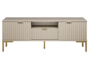 TV-Lowboard 120 cm Kaschmir geriffelte Fronten Schublade goldene Beine