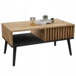 Skandinavischer Couchtisch mit Lamellen Eiche/Schwarz LOFT mit Ablageboden