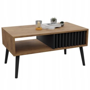 Skandinavischer Couchtisch mit Lamellen LANCELOT Eiche LOFT mit Ablageboden