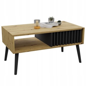 Skandinavischer Couchtisch mit Lamellen ARTISAN/Schwarz LOFT mit Ablageboden