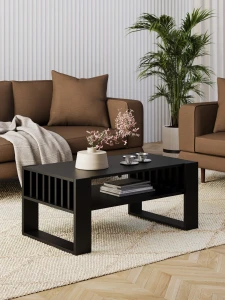 Couchtisch mit Lamellen Schwarz 90x50 für das Wohnzimmer