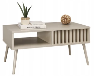 Skandinavischer LAMEO Couchtisch Beige/Kaschmir mit Lamellen und Ablageboden