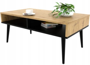 Skandinavischer Couchtisch Eiche/Schwarz mit Ablageboden