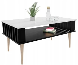 LAMELE Couchtisch für das Wohnzimmer Weiß mit Ablageboden