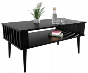 LAMELE Couchtisch für das Wohnzimmer Schwarz mit Ablageboden